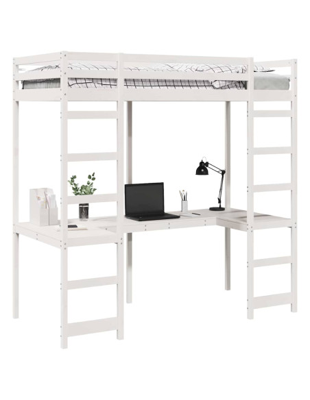 Struttura per letto soppalco Bianco 90 x 200 cm Pino massello