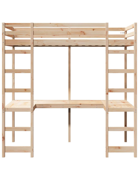 Struttura per letto soppalco Naturale 90 x 190 cm Pino massello