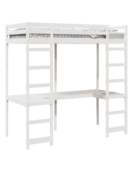 Struttura per letto soppalco Bianco 75 x 190 cm Pino massello