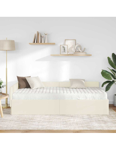 Struttura Letto Angolare con Materasso 2 pcs Crema Velluto