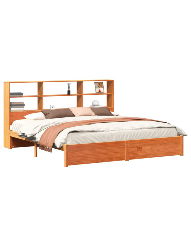 Libreria Struttura Letto Marrone cerato 200 x 200 cm