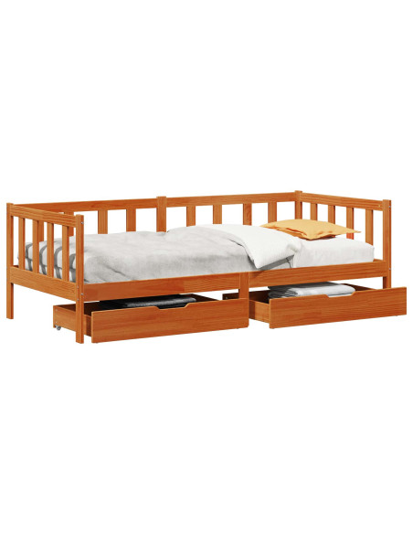 Daybed con testiera 3 pcs Marrone cerato Legno di Pino Massello