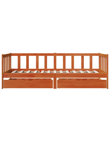 Daybed con testiera 3 pcs Marrone cerato Legno di Pino Massello