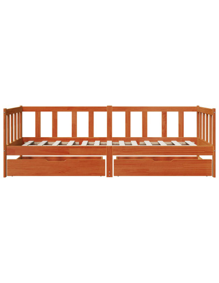 Daybed con testiera 3 pcs Marrone cerato Legno di Pino Massello