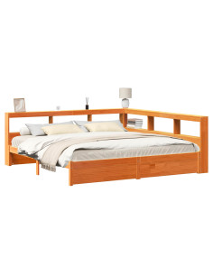 Letto Libreria con testiera 2 pcs Marrone cerato 200 x 200 cm 2