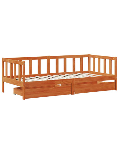 Daybed con testiera 3 pcs Marrone cerato Legno di Pino Massello