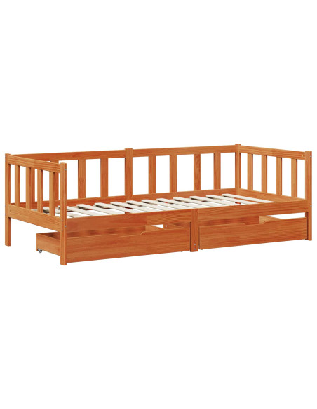 Daybed con testiera 3 pcs Marrone cerato Legno di Pino Massello