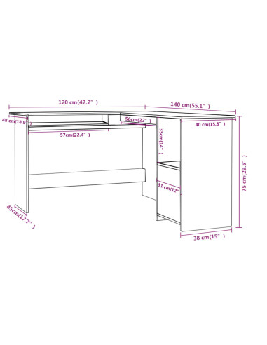 Scrivania Angolare a L Grigio Lucido 120x140x75cm Multistrato
