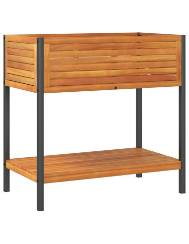 Fioriera con Ripiano 80x45x80 cm in Legno Acacia e Acciaio