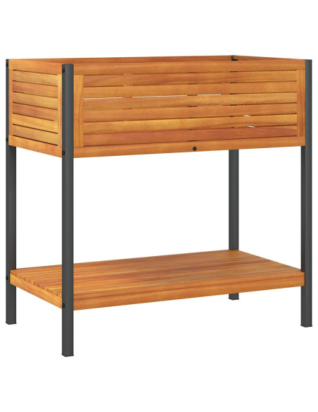 Fioriera con Ripiano 80x45x80 cm in Legno Acacia e Acciaio