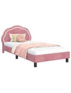 Struttura letto bambini con testata Rosa 90 x 190 cm Velluto 2