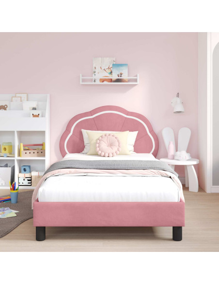 Struttura letto bambini con testata Rosa 90 x 190 cm Velluto