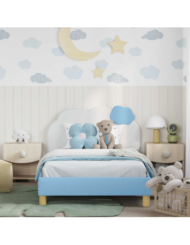 Struttura letto bambini con testata Blu 90 x 190 cm PU