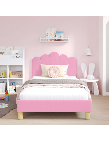 Struttura letto bambini con testata Rosa 90 x 190 cm Tessuto
