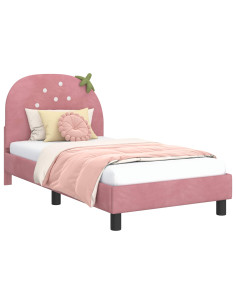 Struttura letto bambini con testata Rosa 80 x 160 cm Velluto 2