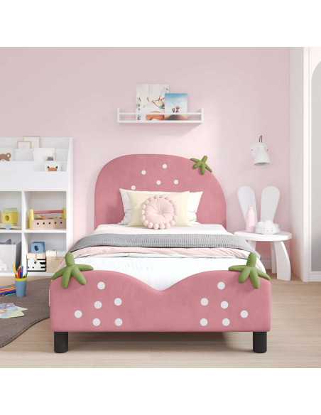 Struttura letto bambini con testata Rosa 90 x 200 cm Velluto