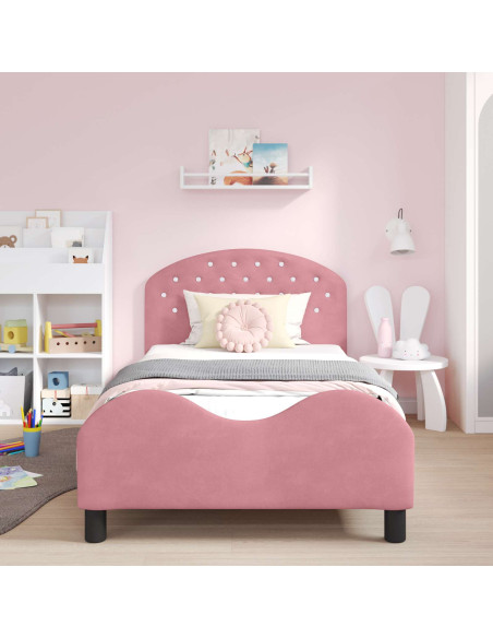 Struttura letto bambini con testata Rosa 90 x 200 cm Velluto
