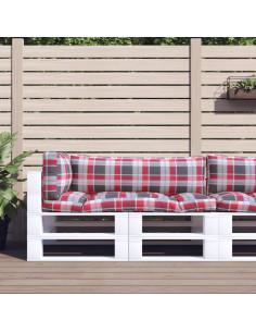 Cuscini per Pallet 3 pz a Quadri Rossi in Tessuto