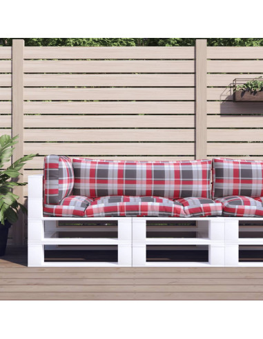 Cuscini per Pallet 3 pz a Quadri Rossi in Tessuto