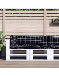 Cuscini per Pallet 3 pz Motivo a Quadri Nero in Tessuto Oxford