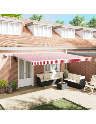 Tenda Retrattile Rosso e Bianco 500 × 300 cm Tessuto e acciaio