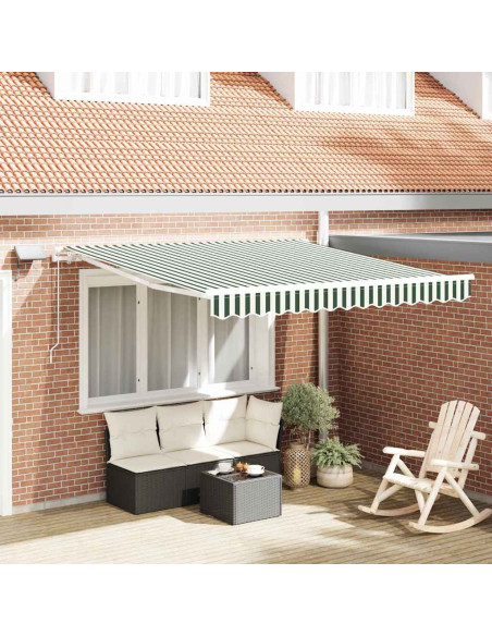 Tenda Retrattile Verde e Bianco 350 x 250 cm Tessuto e acciaio