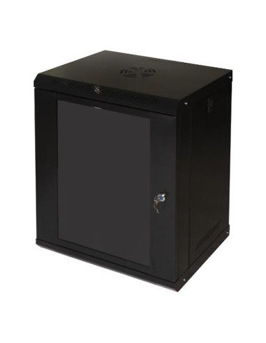 ARMADIO RACK 19" 12U LINK SERIE LIGHT COLORE NERO CON PORTA VETRO (AxPxL) MM 600X400X530 RIPIANO INCLUSO - LK1912UNL