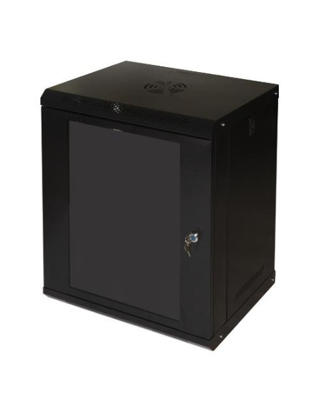 ARMADIO RACK 19" 12U LINK SERIE LIGHT COLORE NERO CON PORTA VETRO (AxPxL) MM 600X400X530 RIPIANO INCLUSO - LK1912UNL