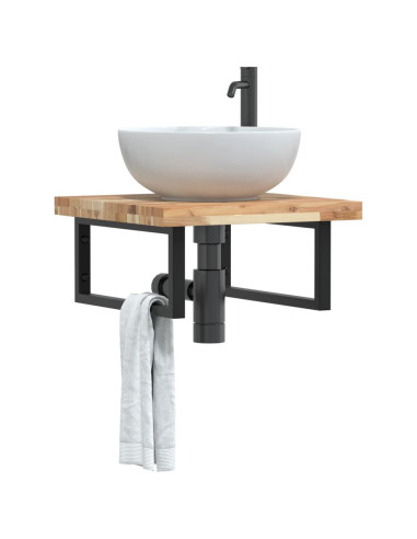 Ripiano a Parete per Lavabo in Acciaio e Massello di Acacia