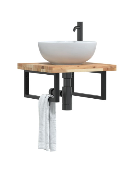 Ripiano a Parete per Lavabo in Acciaio e Massello di Acacia
