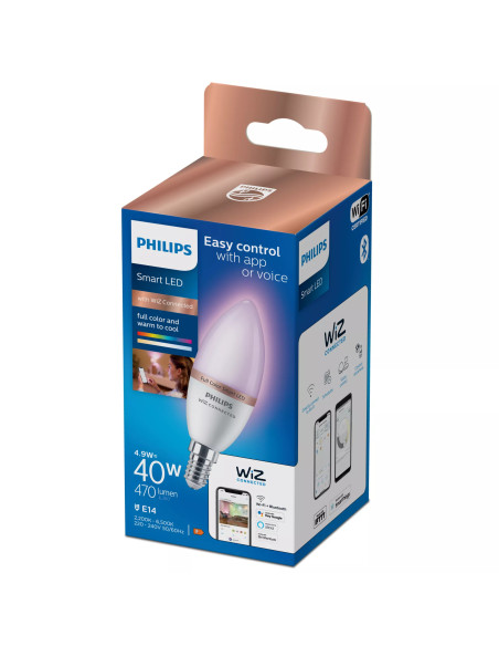 Philips LED Lampadina Smart Dimmerabile Luce Bianca o Colorata Attacco E14 40W Candela