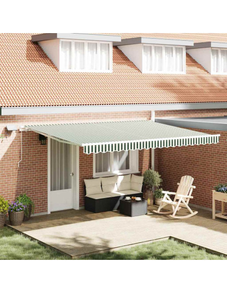 Tenda Retrattile Verde e Bianco 450 × 300 cm Tessuto e acciaio