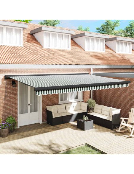 Tenda Retrattile Verde e Bianco 500 × 300 cm Tessuto e Metallo