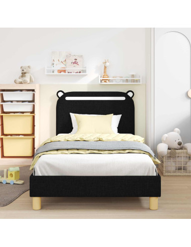 Struttura letto bambini con testata Nero 90 x 200 cm Tessuto