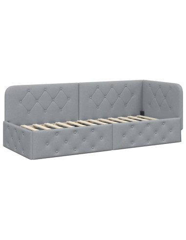Cornice del letto ad angolo Grigio chiaro 80 x 200 cm Tessuto