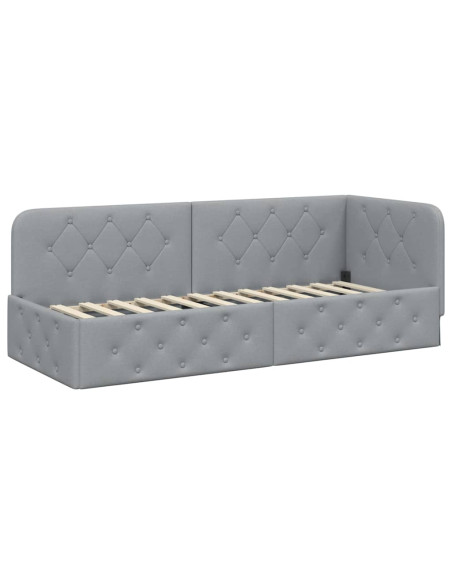 Cornice del letto ad angolo Grigio chiaro 80 x 200 cm Tessuto