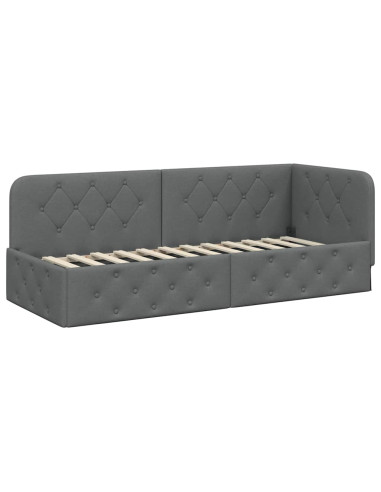 Cornice del letto ad angolo Grigio scuro 80 x 200 cm Tessuto