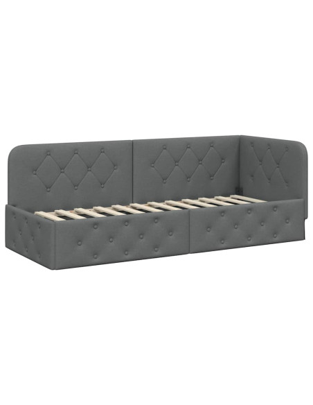 Cornice del letto ad angolo Grigio scuro 80 x 200 cm Tessuto
