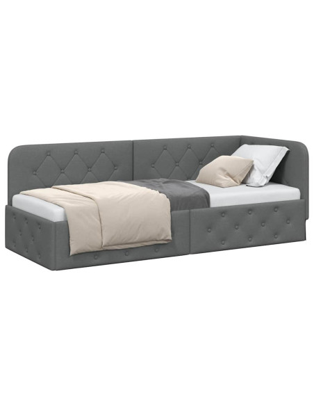 Cornice del letto ad angolo Grigio scuro 80 x 200 cm Tessuto