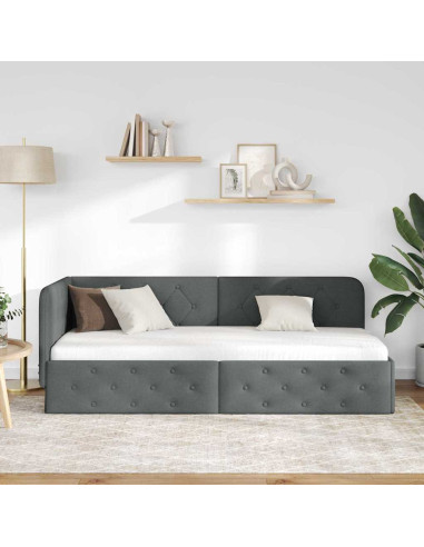 Cornice del letto ad angolo Grigio scuro 80 x 200 cm Tessuto