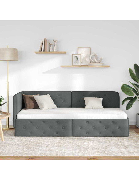 Cornice del letto ad angolo Grigio scuro 80 x 200 cm Tessuto
