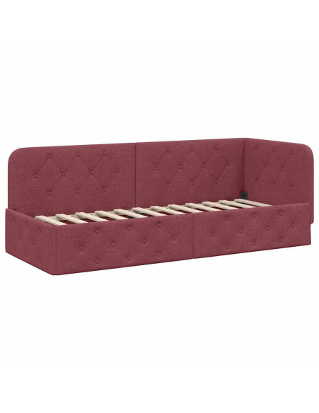 Cornice del letto ad angolo Rosso Vino 80 x 200 cm Tessuto