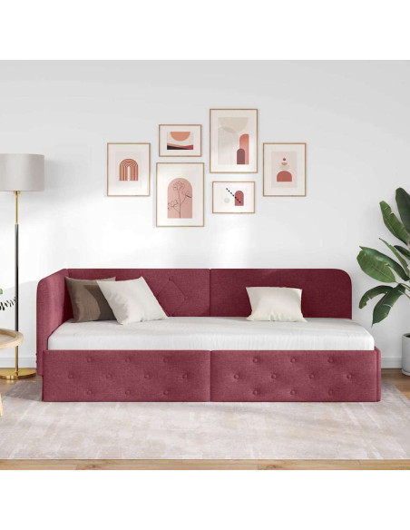 Cornice del letto ad angolo Rosso Vino 80 x 200 cm Tessuto
