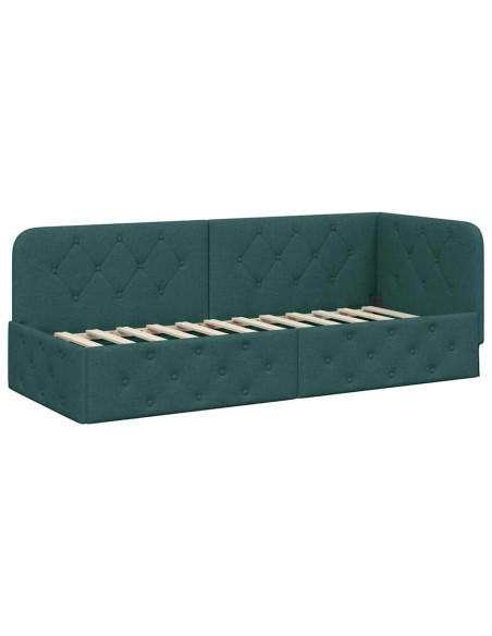 Cornice del letto ad angolo Verde Scuro 80 x 200 cm Tessuto