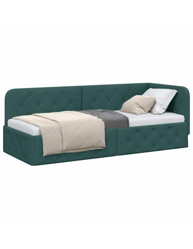 Cornice del letto ad angolo Verde Scuro 80 x 200 cm Tessuto