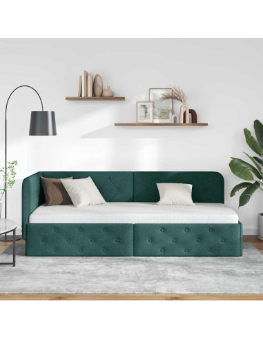 Cornice del letto ad angolo Verde Scuro 80 x 200 cm Tessuto