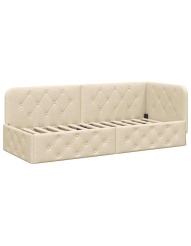 Cornice del letto ad angolo Crema 80 x 200 cm Tessuto