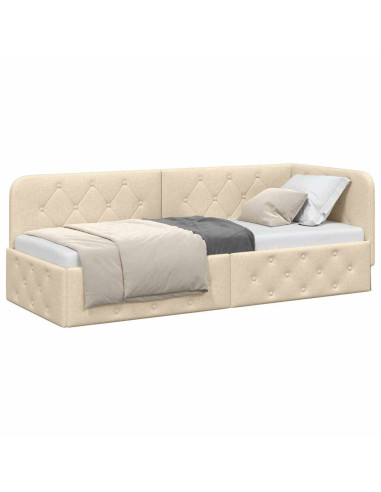 Cornice del letto ad angolo Crema 80 x 200 cm Tessuto