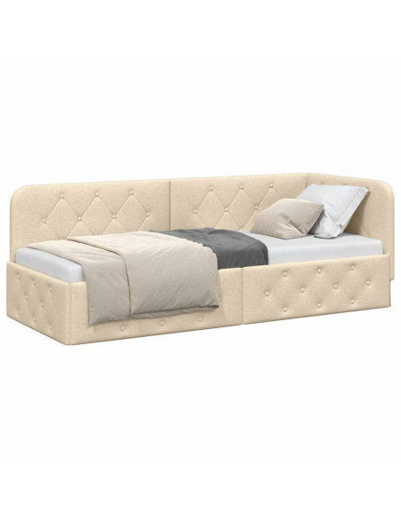 Cornice del letto ad angolo Crema 80 x 200 cm Tessuto