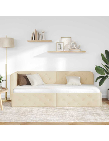 Cornice del letto ad angolo Crema 80 x 200 cm Tessuto